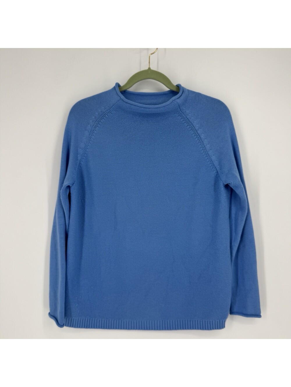 Alice Walk sweater womens small S blue mock neck knit 100% cotton textured crew